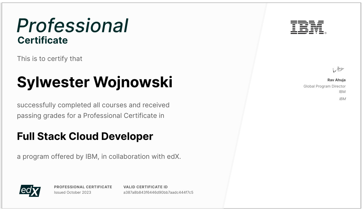 S.Wojnowski - Full Stack Cloud Developer
