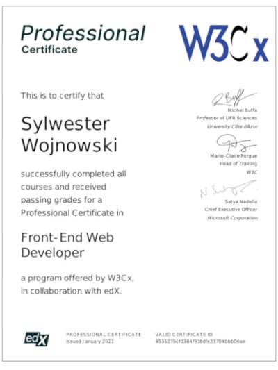 S.Wojnowski - Front-End Developer Certificate